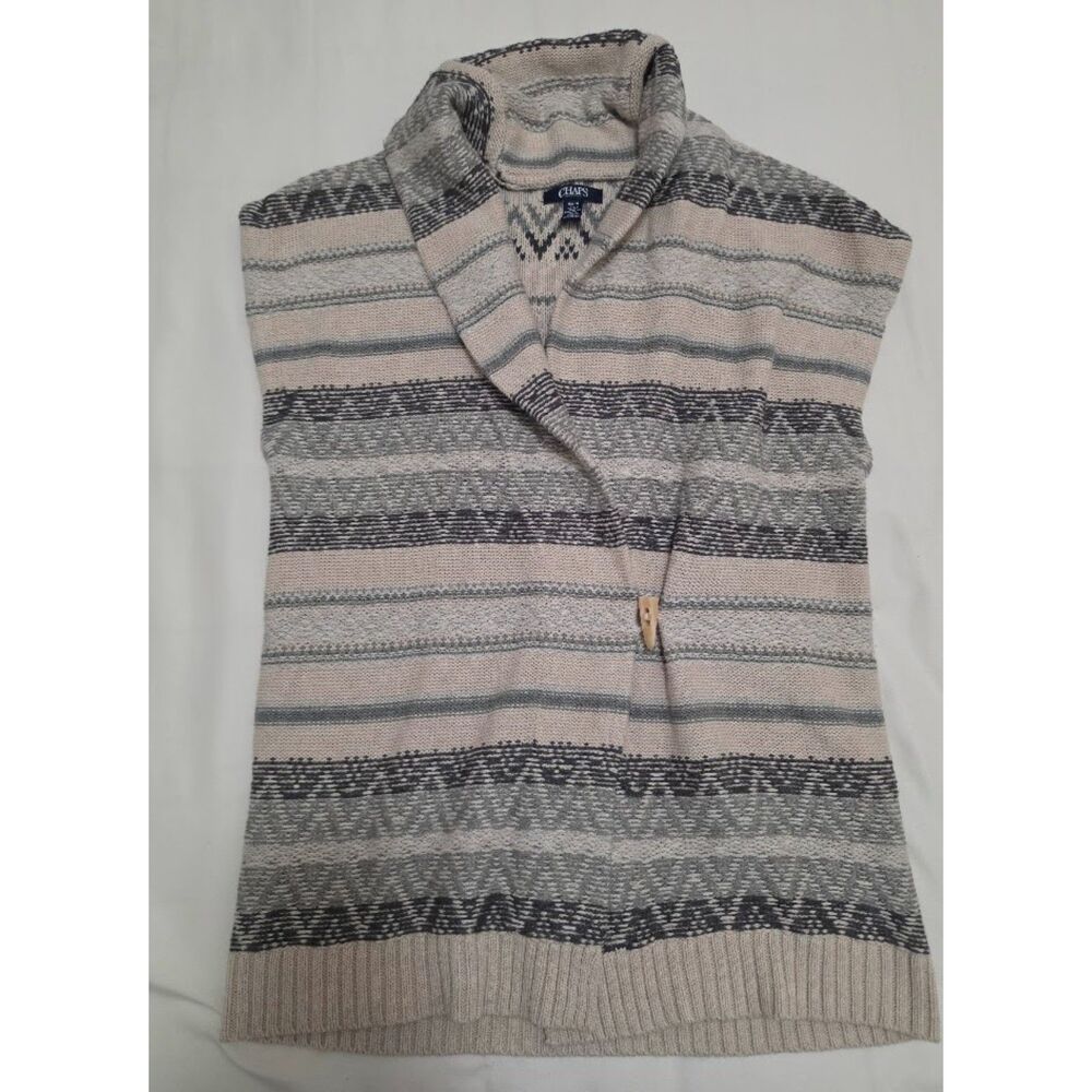Chaps Woven Sweater Vest Cowl Neck Toggle Button Wrap M